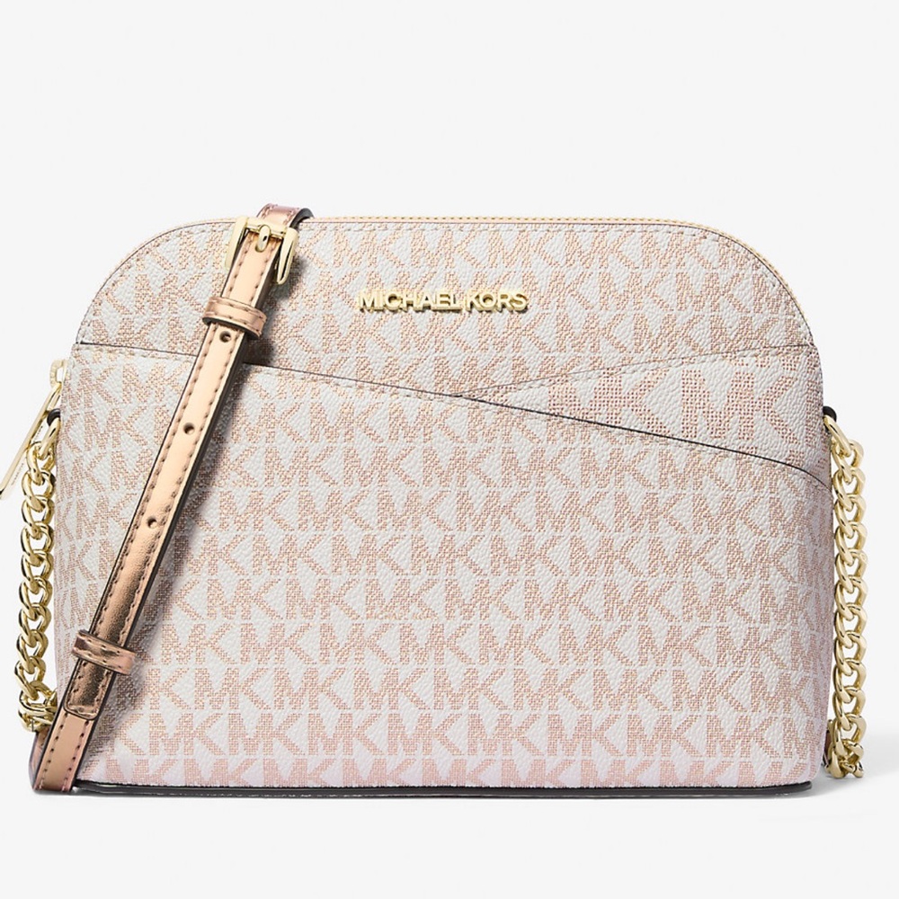 Michael Kors Jet Set Travel Medium Metallic Signature Logo Dome Crossbody Satchl - Picture 4 of 4